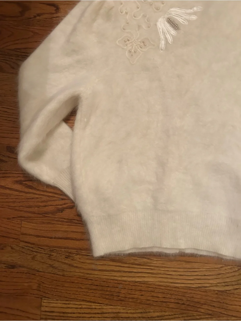 Women’s Soft Cream Beaded Angora Blend Retro Inspired Grandmacore Cardigan